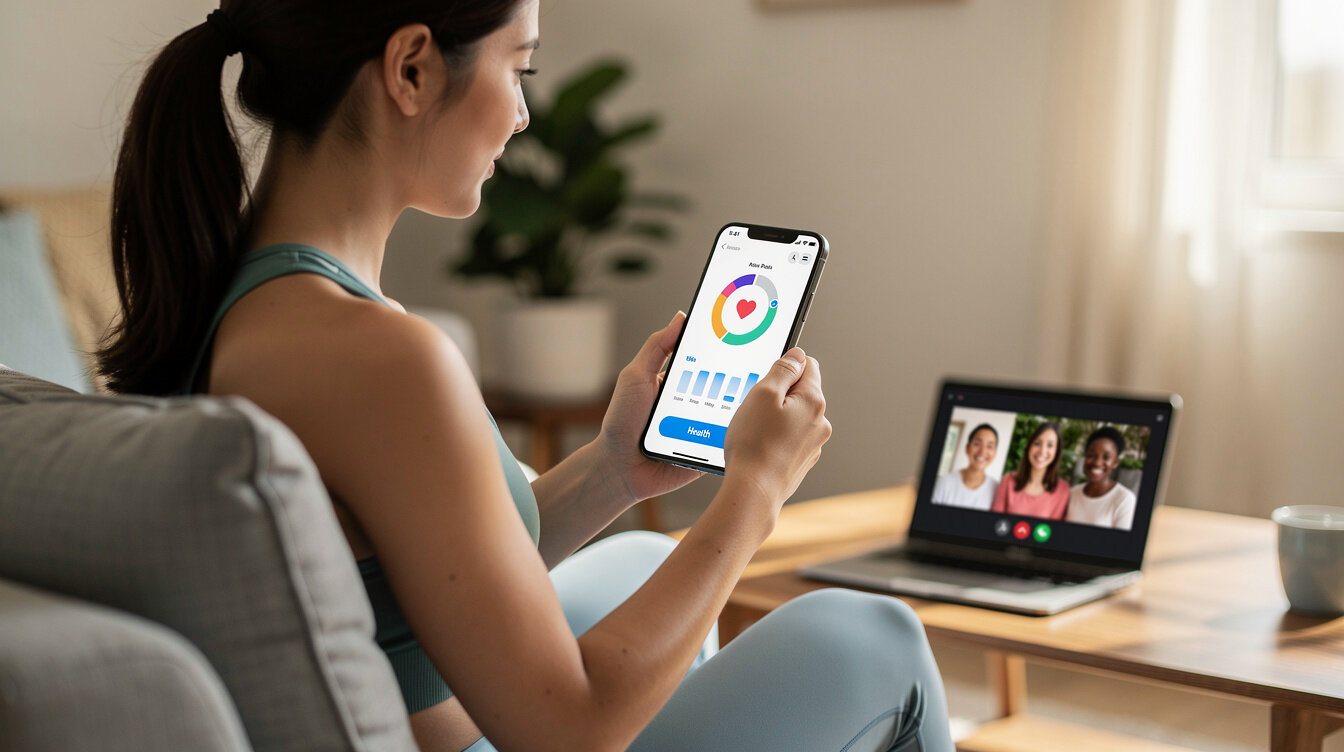 woman using health app on phone
