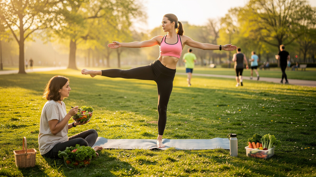 woman practicing yoga outdoors